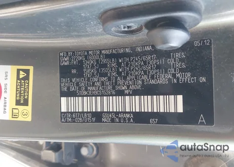 2012 Toyota Highlander Se V6 from USA, damaged, VIN 5TDBK3EH9CS152816